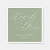 Serviette En Papier Mariage Élégant Blanc Flourish Vert Sauge (Devant)