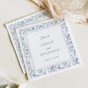 Serviette En Papier Mariage élégant bleu chinoiserie