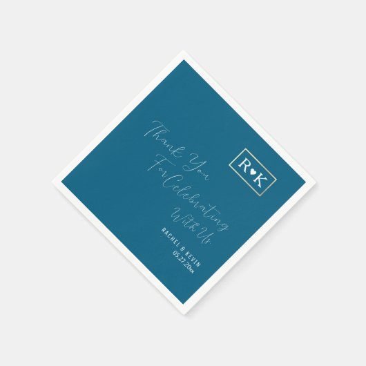 Serviette En Papier Mariage élégant bleu romantique (Coin)