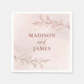 Serviette En Papier Mariage Élégant Boho Pink à feuilles minimes (Devant)