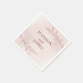 Serviette En Papier Mariage Élégant Boho Pink à feuilles minimes (Coin)