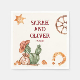 Serviette En Papier Mariage élégant brun rustique occidental