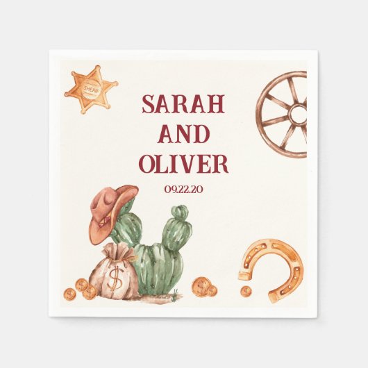 Serviette En Papier Mariage élégant brun rustique occidental (Devant)