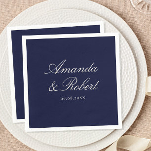 Serviette En Papier Mariage élégant calligraphie bleu marine