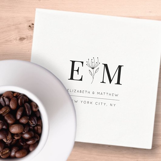 Serviette En Papier Mariage Élégant Chic Moderne Foliage Chic Monogram
