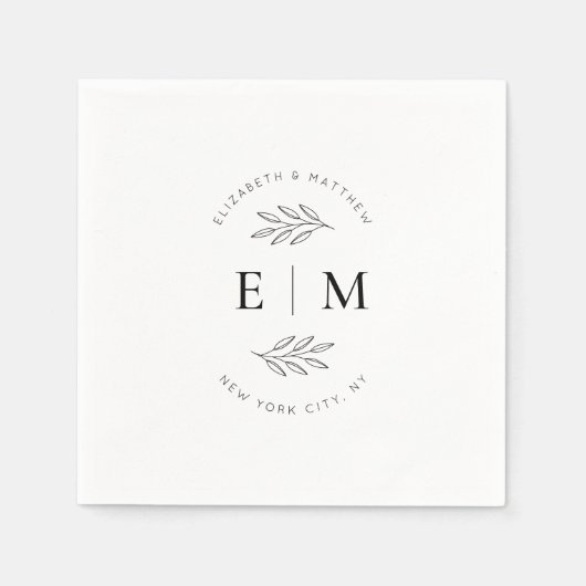 Serviette En Papier Mariage Élégant Chic Moderne Simple Chic Monogramm (Devant)