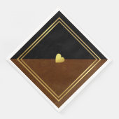 Serviette En Papier Mariage Élégant Classe Brun Noir Amour Coeur (Coin)