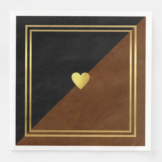 Serviette En Papier Mariage Élégant Classe Brun Noir Amour Coeur (Devant)
