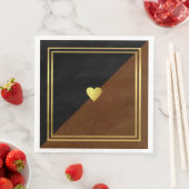 Serviette En Papier Mariage Élégant Classe Brun Noir Amour Coeur (En situation)