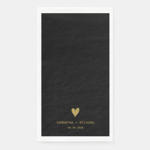Serviette En Papier Mariage Élégant Classe Noir Et Or Cœur