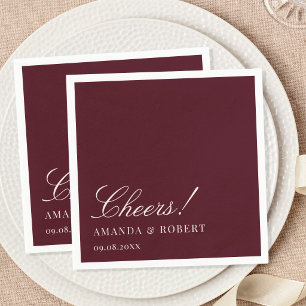 Serviette En Papier Mariage Élégant Classique Burgundy Cheers