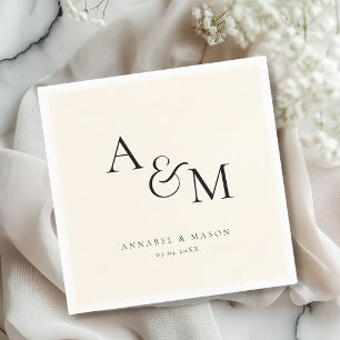 Serviette En Papier Mariage Élégant Classique Monogramme Beige