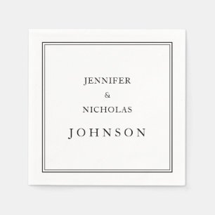 Serviette En Papier Mariage Élégant Classique Noir Et Blanc