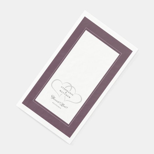 Serviette En Papier Mariage élégant Coeurs chic pourpre pour toujours  (Coin)