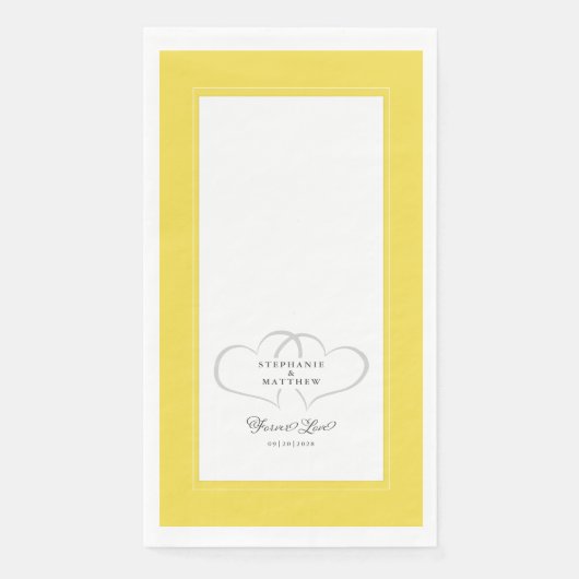 Serviette En Papier Mariage élégant Coeurs gris Jaune pour toujours l' (Devant)