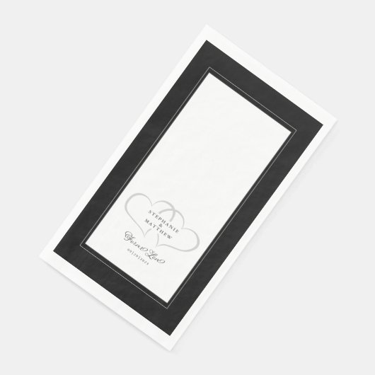 Serviette En Papier Mariage élégant Coeurs noir & blanc pour l'amour p (Coin)