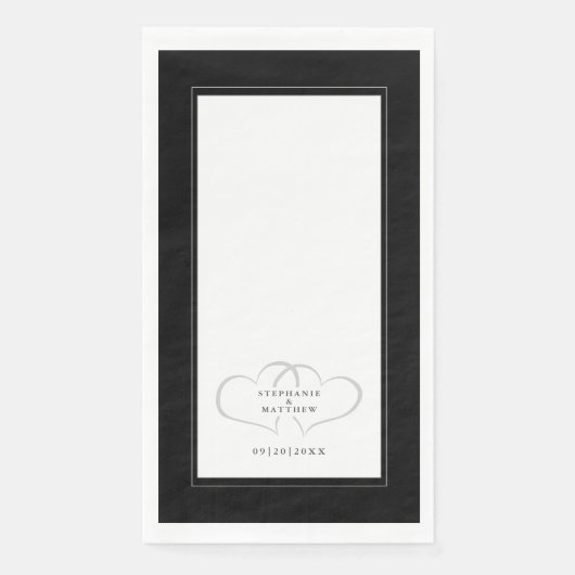 Serviette En Papier Mariage élégant Coeurs romantiques Noir Blanc Dîne (Devant)