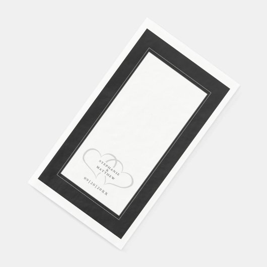 Serviette En Papier Mariage élégant Coeurs romantiques Noir Blanc Dîne (Coin)