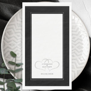 Serviette En Papier Mariage élégant Coeurs romantiques Noir Blanc Dîne