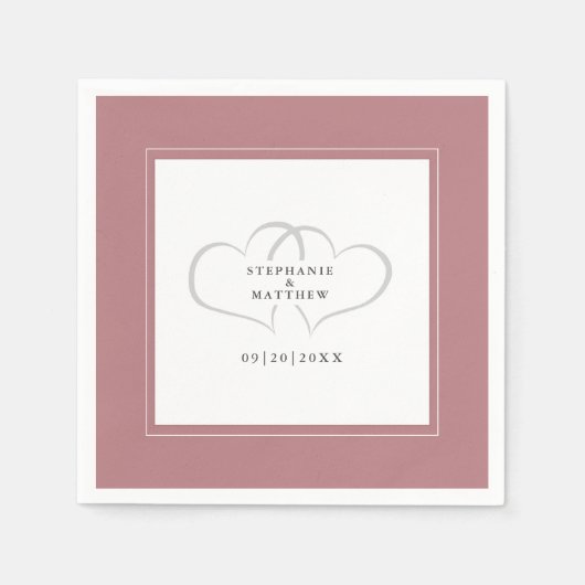 Serviette En Papier Mariage élégant Coeurs romantiques Papier Rose Dus (Devant)