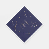 Serviette En Papier Mariage élégant constellation bleu et or (Coin)