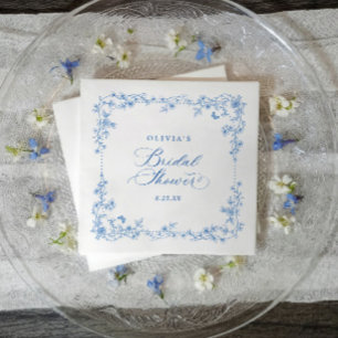 Serviette En Papier Mariage élégant Couronne Bleu et Blanc Vintage