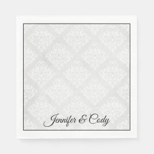 Serviette En Papier Mariage Élégant Damassé Noms Personnalisés