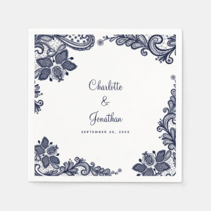 Serviette En Papier Mariage Élégant Dentelle Fiançailles Mariée & Mari