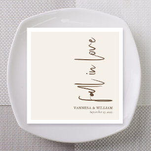 Serviette En Papier Mariage élégant écriture Mocha Fall in Love