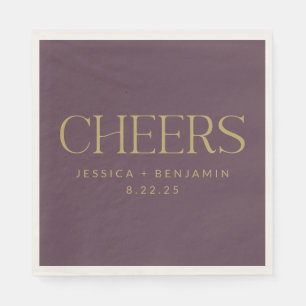 Serviette En Papier Mariage Elegant Eggplant de Typographie Or