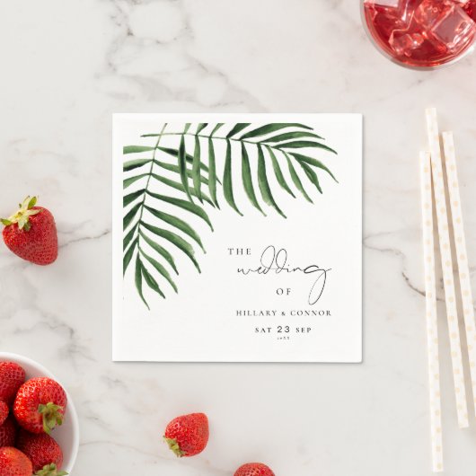 Serviette En Papier Mariage élégant en feuille de palme tropicale (En situation)