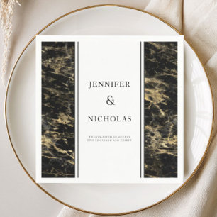 Serviette En Papier Mariage Élégant en Marbre Noir