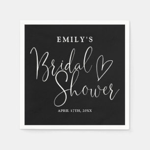Serviette En Papier Mariage élégant en noir et blanc avec calligraphie