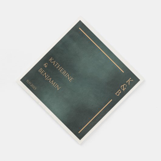 Serviette En Papier Mariage élégant et moderne Emerald Green Black (Coin)