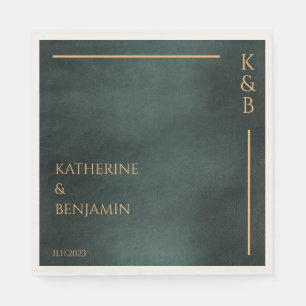 Serviette En Papier Mariage élégant et moderne Emerald Green Black