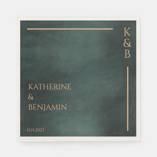 Serviette En Papier Mariage élégant et moderne Emerald Green Black (Devant)