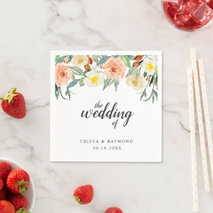 Serviette En Papier Mariage Élégant Fleur de Pêche