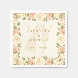 Serviette En Papier Mariage Élégant Fleurs d'Ivoire Vintage