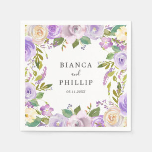 Serviette En Papier Mariage Élégant Floral Aquarelle Lilas