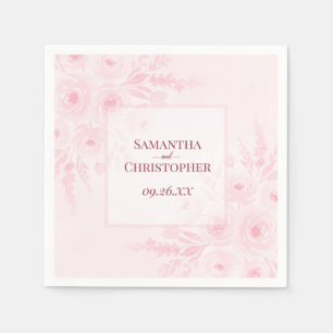 Serviette En Papier Mariage Élégant Floral Bohème Aquarelle Rose Fardé