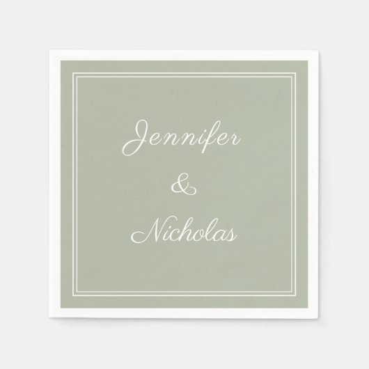 Serviette En Papier Mariage Élégant Formel Vert Sauge Script (Devant)