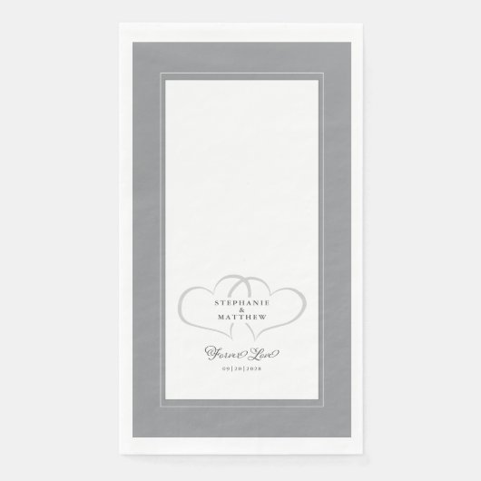 Serviette En Papier Mariage élégant Grey & Coeurs blancs Pour toujours (Devant)