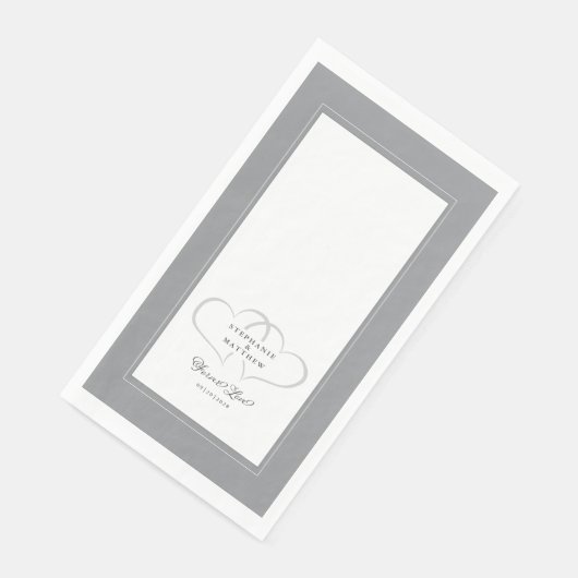 Serviette En Papier Mariage élégant Grey & Coeurs blancs Pour toujours (Coin)