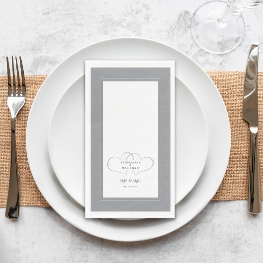 Serviette En Papier Mariage élégant Gris Blanc M & Mme Coeurs Chic
