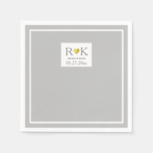 Serviette En Papier Mariage élégant Gris monogramme (Devant)