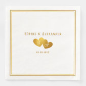 Serviette En Papier Mariage Élégant Initiales Double Cœur (Devant)