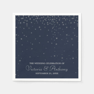 Serviette En Papier Mariage Elegant Marine & Silver Falling Stars