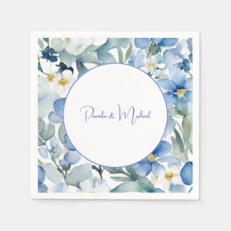 Serviette En Papier Mariage élégant minimaliste classique bleu floral