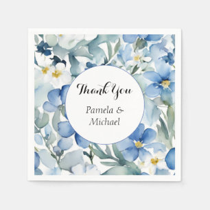 Serviette En Papier Mariage élégant minimaliste classique Merci bleu c