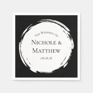 Serviette En Papier Mariage élégant minimaliste noir et blanc